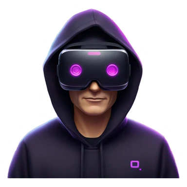 Vladimir Putin wearing a black hoodie with "OMG" letters on it and VR headset oculus quest 2 in a cyberpunk VR environment with violet neon lighting. sticker