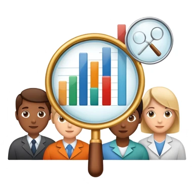 An icon featuring a group of diverse people, interconnected by lines, symbolizing sociology. The design includes a magnifying glass and a bar chart, representing the study of societies and social structures. Transparent background highlights the analysis of human behavior and social dynamics. sticker