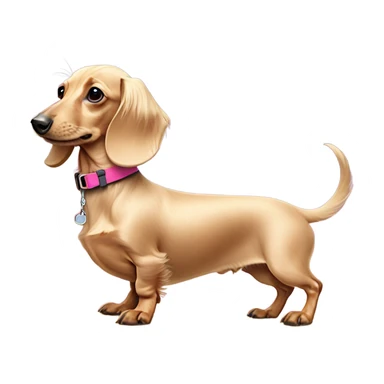 Long haired miniature dachshund cream colour with pink collar  on surfboard sticker