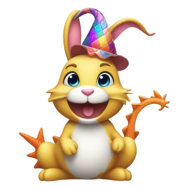 Cute bunny partying with a water dragon  sticker