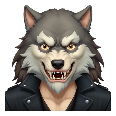 Fenrir Greyback in harry potter, black open chest coat, wolf face, bared teeth sticker