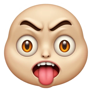 A face emoji with its tounge out but the eyes are evil and kind of crazy and the eyebrows are turned I sticker