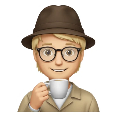 glasses long hair blonde man drink coffe with hat  sticker
