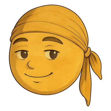 ghibli style yellow slick emoji face wearing a durag sticker