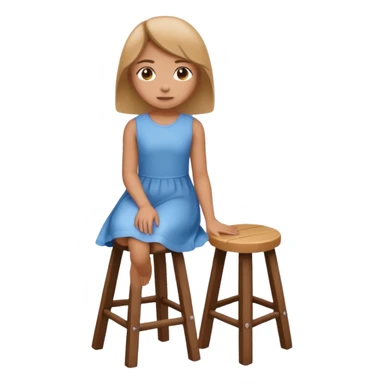 A vector emoji icon of a young girl sitting on a simple wooden stool. She is facing away from the viewer, with her back fully towards us sticker