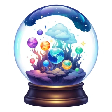 Tiny mystical mysterious celestial sparkly cloudy magical glowing spherical nebula planets inside a glass globe dome sticker