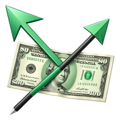 single downward-pointing arrow next to a banknote, representing lowering costs sticker