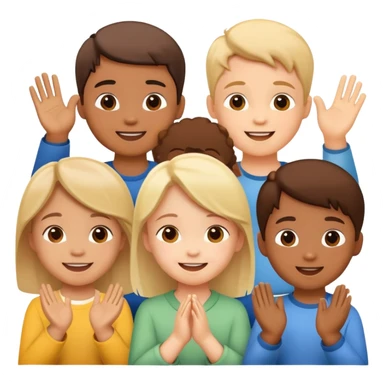 group of children clapping together, happy and supportive sticker