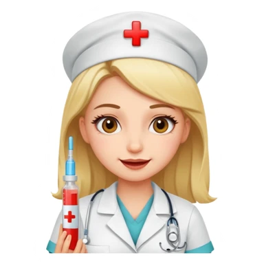 Create a cute sexi girl, funny sticker-style story in a cartoon illustration.
Scene sequence shows a nervous patient getting an injection from a kind nurse.
 sticker