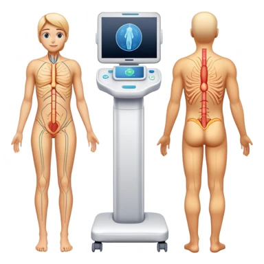 Human body scan with scanning lines, medical examination, full body diagnostic sticker