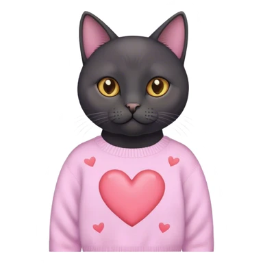 cute black british cat sitting 
 in a cute pastel sweater with hearts sticker