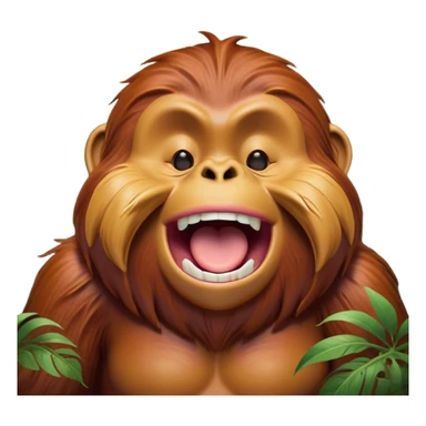 Cinematic Cute Yawning Orangutan Portrait Emoji, Head tilted slightly with a dramatic, wide-open yawn, showcasing a richly textured face with half-closed, sleepy eyes and a relaxed, open expression, Simplified yet irresistibly adorable features, highly detailed, glowing with a soft, cozy jungle glow, high shine, relaxed yet expressive, stylized with a dash of whimsical charm, soft glowing outline, capturing the essence of a drowsy yet affectionate guardian that appears ready to stretch out for a nap! sticker