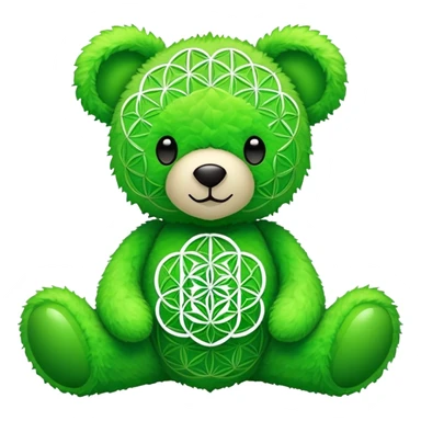 neon green bear with the flower of life on its tummy sticker