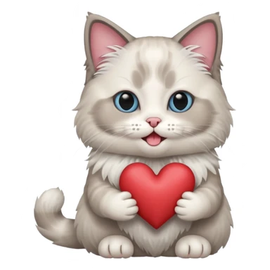 Full body ragdoll Cat holding a heart and mouth open, blush on cheeks sticker
