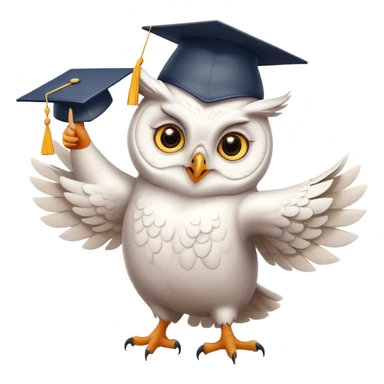 happy white Owl dancing with graduation hat and diploma in claws sticker
