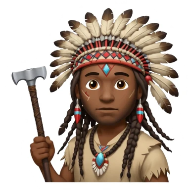 Black American man dark brown with dreads with a American Indian headdress throwing a axe sticker