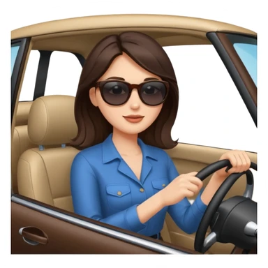 Brunette woman driving car like crazy. NewHappy face confidence  sticker