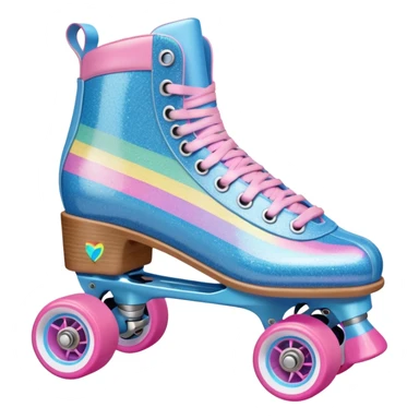 A vintage glitter roller skate with a white leather boot, rainbow stripes, and bright pink wheels. Add a pastel blue lace detail and a faint shadow for a classic 80s vibe.  ' sticker