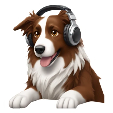 dog that looks like a reddish brown border collie with medium hair with headphones working from home office sticker