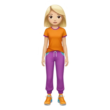 Hiphop dancer, with cute big pants, sneakers, and t-shirt. White girl blond. Coloufull shirt. No pocket pants sticker