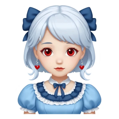 sweet lolita with white hair, red eyes, white skin, wearing a sky blue dress sticker