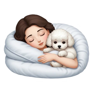 White bichon frise dog sleeping on brunette white girl's lap sticker
