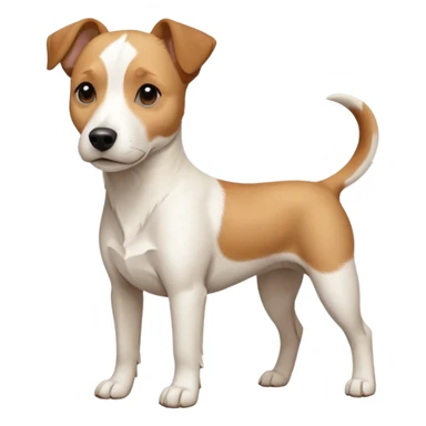 a full body facing front on of a buff white beagle cross jack russell terrier looking dog the size of a kelpie with light brown long ears resting on its face and a light brown patch above one eye and a large snout. the rest of the dog is completely white.  sticker