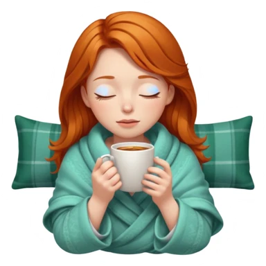 girl with ginger hair inside a blanket sipping coffee eyes closed sticker