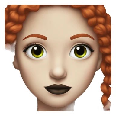 Pale girl with green eyes and bright red hair, dark makeup, a septum and nose ring, and lip ring piercings sticker