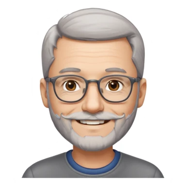 54 year old man, short shaved grey hair, full beard, glasses sticker