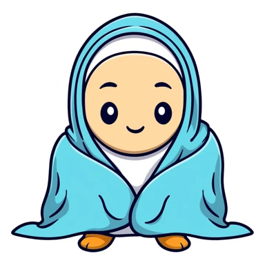 Character wrapped in blanket with visible breath in cold air sticker