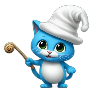 Smurf cat wear a white hat walking on a stick and holding a snail sticker