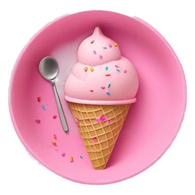 Pink ice cream in bowl with sprinkles and spoon on the side  sticker