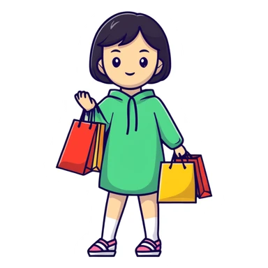 Fashionable Japanese girl with shopping bags sticker