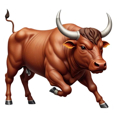 Cinematic Realistic depiction of a powerful Spanish charging bull, rendered with dynamic muscle definition and detailed, textured hide, set against a dramatic backdrop with intense, action-packed lighting sticker