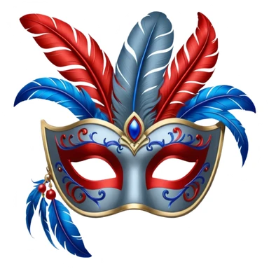 grey masquerade mask  with red and blue feathers sticker