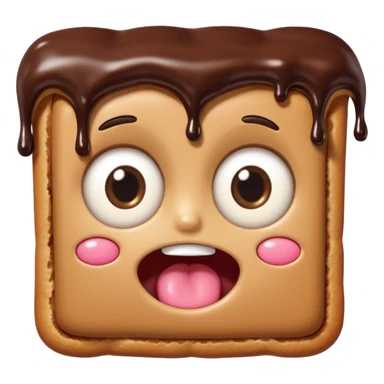 Rectangular chocolate mini pastry, slightly messy and squished, chocolate dripping, big round eyes, wide open mouth, playful surprised expression, text above: "ПАСТИЧКА", chibi style, Twitch emoji style, transparent background, colorful

 sticker