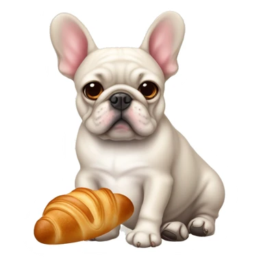 Bouledogue français avec des cœurs dans les yeux tenant un croissant  sticker