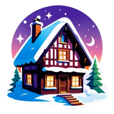 Schneebedecktes haus mit einem Glasdach Nordlichter am Himmel sticker