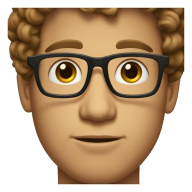 a face of a young man with fair skin, brown curls and glasses sticker
