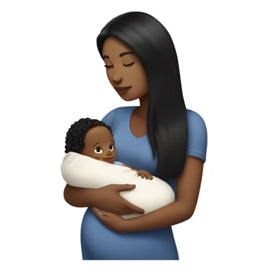 a white woman with long black hair is holding a newborn baby with bottle milk  sticker