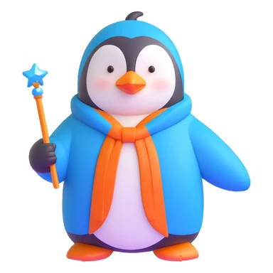 penguin wizard with a blue robe and sparkly wand sticker