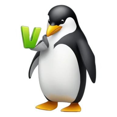 penguin with W letter in his hand the W letter has to be yellow sticker
