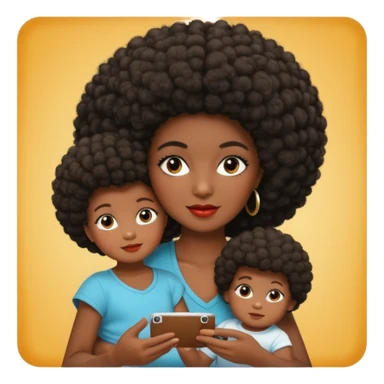 afro hair Dark Skin mom with two children, one young boy and a baby girl in polaroid picture  sticker