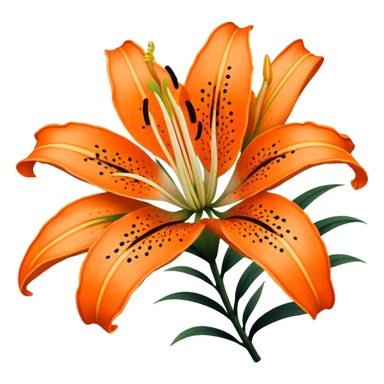 Japanese style tiger lily (oniyuri) flower in ukiyo-e inspired design, bright orange petals with distinctive black spots, curved-back petals, traditional composition like in Japanese woodblock prints sticker