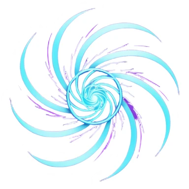futuristic minimalistic logo icon, abstract glowing storm swirl made of neon purple (#8B5CF6) and cyan (#00E0FF) lines, representing Storm team energy and speed, digital lightning core, dark background, no face, tech-style emblem, 1:1 aspect ratio sticker
