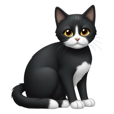 Small short-haired black-furred cat sitting with white patch on underside only sticker