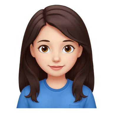An emoji ios 18 featuring a girl with dark brown long hair, brown big eyes, light pinkish skin, red cheeks,  sticker