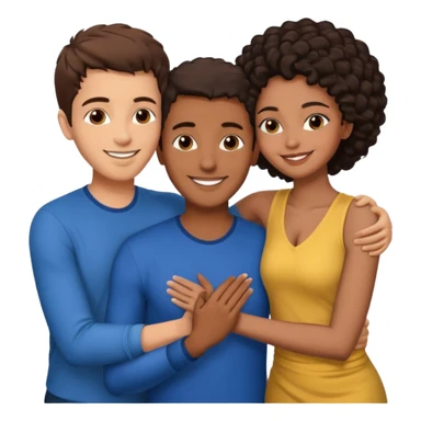  middle Eastern man with short brown hairwith two black african women both are African one is medium tone skin black and one is medium tone black with african hair styles. and they are all smiling and putting their arms around each other and kissing sexually  sticker