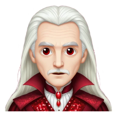 Count Dracula from Universal Monsters with long white hair, dark red sequin outfit sticker
